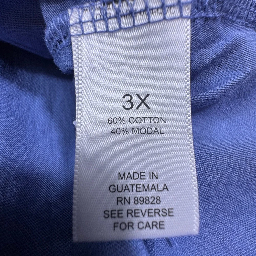 LOGO Lori Goldstein‎ Top 3X Blue V-Neck Sharkbite Hem Peplum Long Sleeve